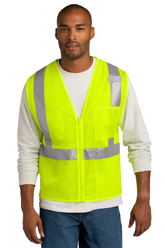 button-down vests for men -CornerStone Mens ANSI 107 Class 2 Mesh Zipper Vest - Safety Yellow