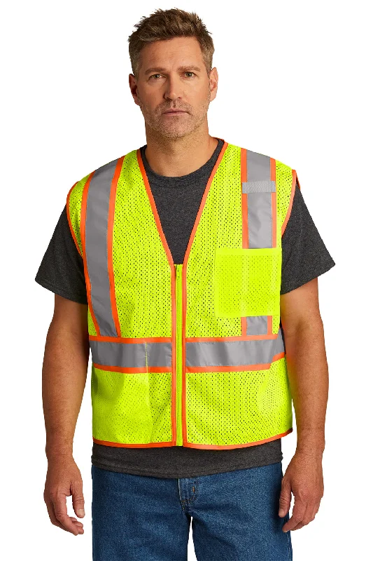 leather vests for men -CornerStone Mens ANSI 107 Class 2 Mesh Zipper Vest - Safety Yellow