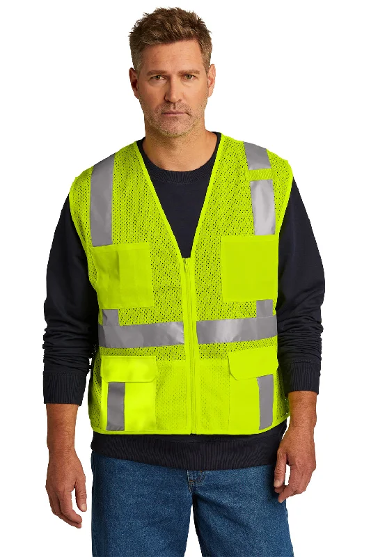 designer vests for men -CornerStone Mens ANSI 107 Class 2 Mesh Zipper Vest w/ Pocket - Safety Yellow