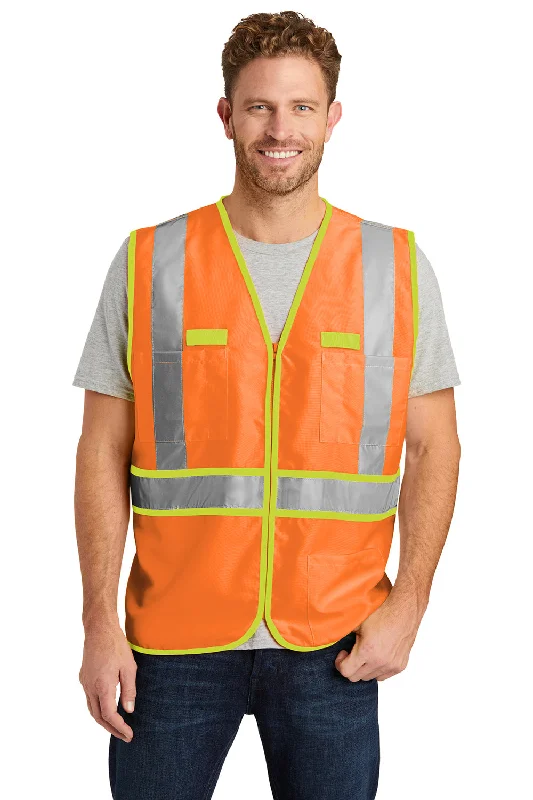 trendy vests for men -CornerStone Mens ANSI 107 Class 2 Safety Full Zip Vest - Safety Orange