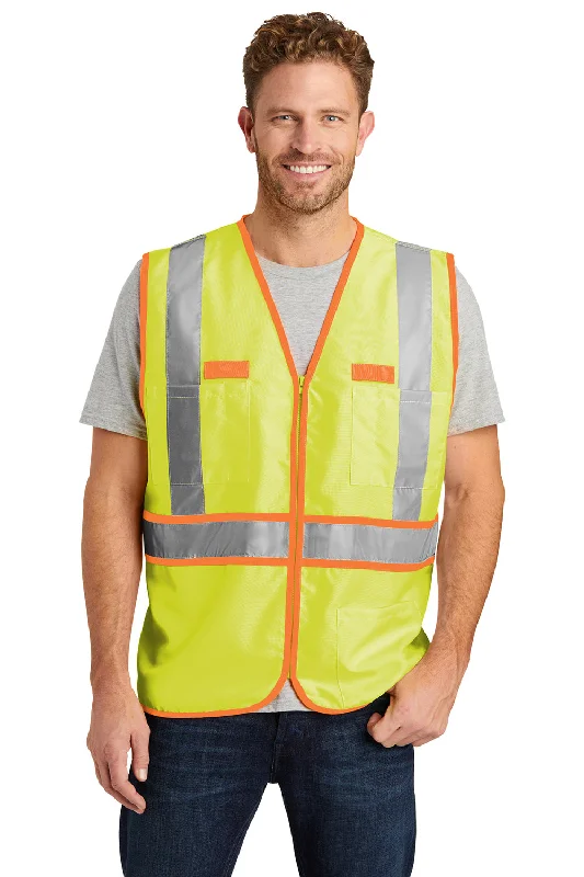 men's formal sleeveless vests -CornerStone Mens ANSI 107 Class 2 Safety Full Zip Vest - Safety Yellow