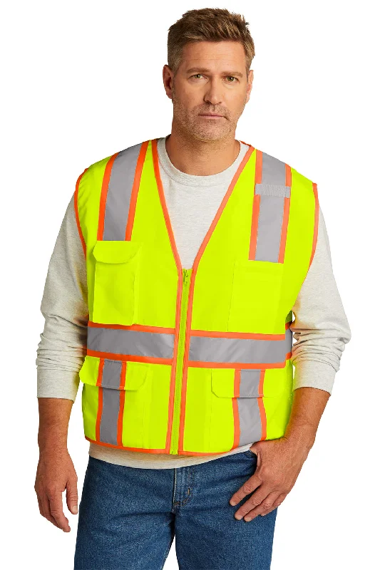 lightweight vests for men -CornerStone Mens ANSI 107 Class 2 Surveyor Zipper Vest w/ Pocket - Safety Yellow