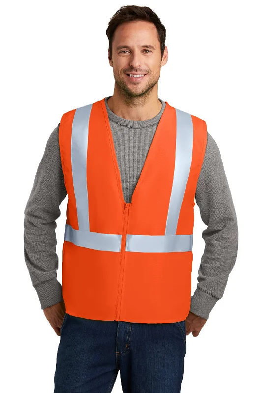 men's casual puffer vests -CornerStone Mens Enhanced Visibility Safety Vest - Safety Orange