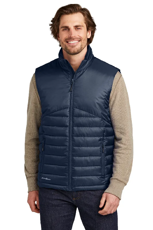 modern waistcoats for men -Eddie Bauer Mens Water Resistant Quilted Full Zip Vest - River Navy Blue