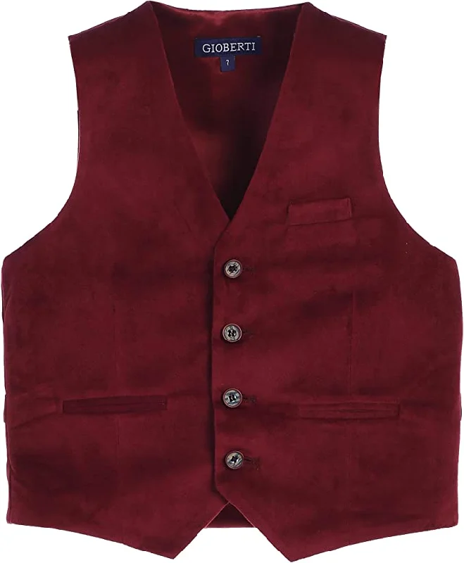 fashionable sleeveless vests for men -Formal Velvet 4 Button Vest Suit Toddler's Kids Boys - Burgundy