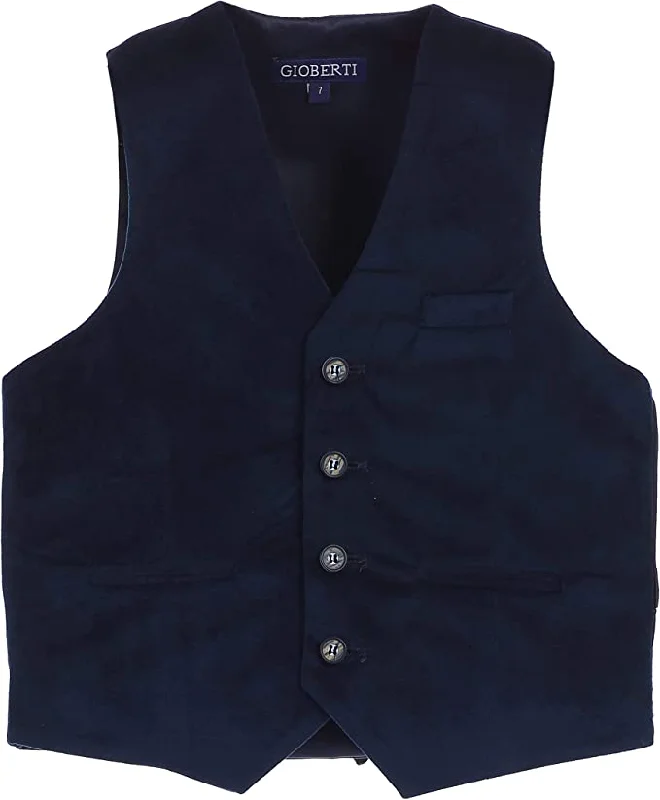 men's puffer vests -Formal Velvet 4 Button Vest Suit Toddler's Kids Boys - Navy