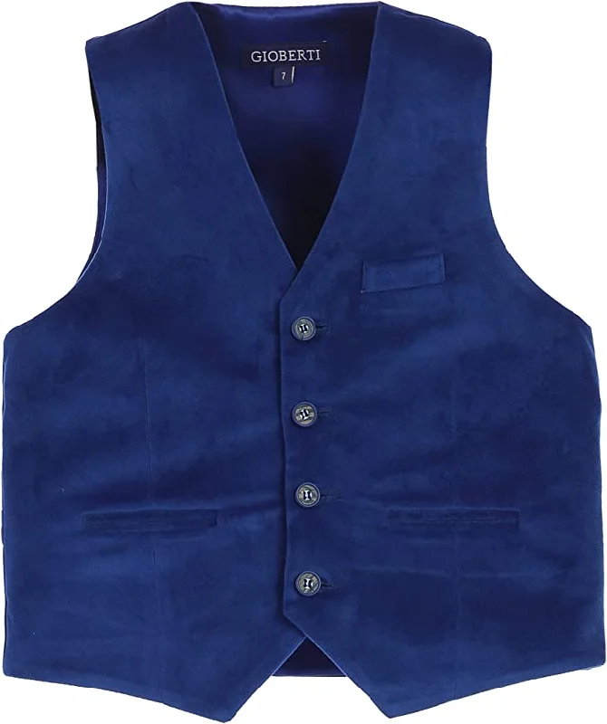 sleeveless jackets for men -Formal Velvet 4 Button Vest Suit Toddler's Kids Boys - Royal Blue