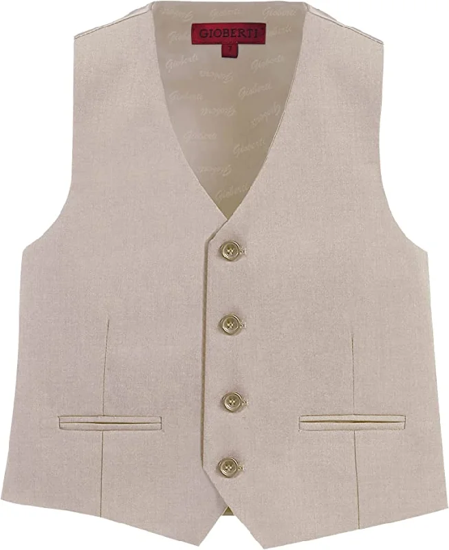 men's leather waistcoats -Formal Vest Suit 4 Button Toddler's Kids Boys -Beige