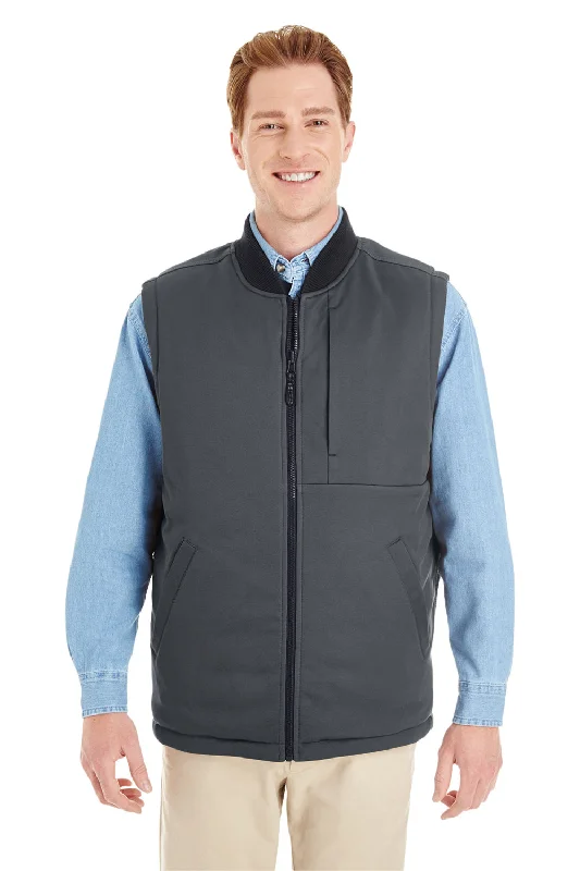 men's lightweight winter vests -Harriton Mens Dockside Reversible Water Resistant Full Zip Vest - Black/Dark Charcoal Grey