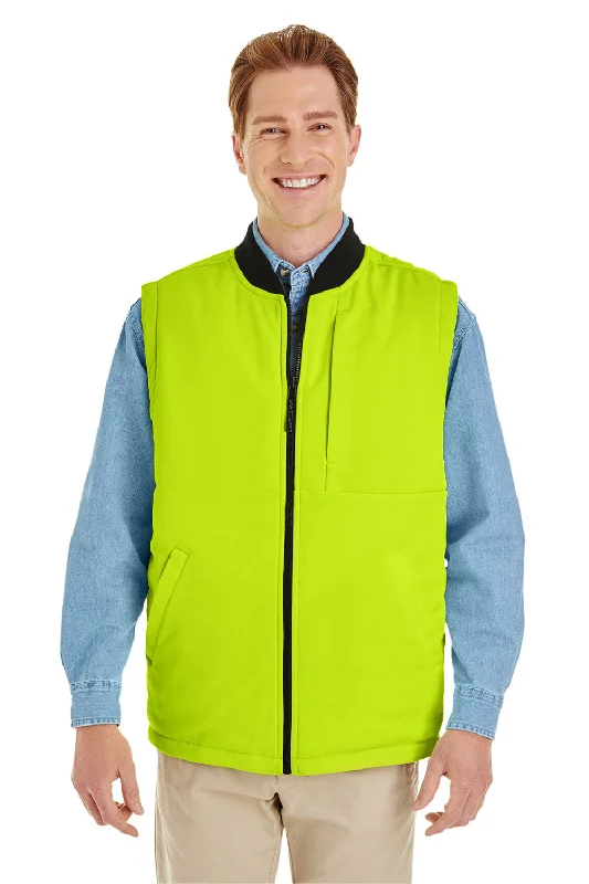 men's vest jackets for fall -Harriton Mens Dockside Reversible Water Resistant Full Zip Vest - Black/Safety Yellow