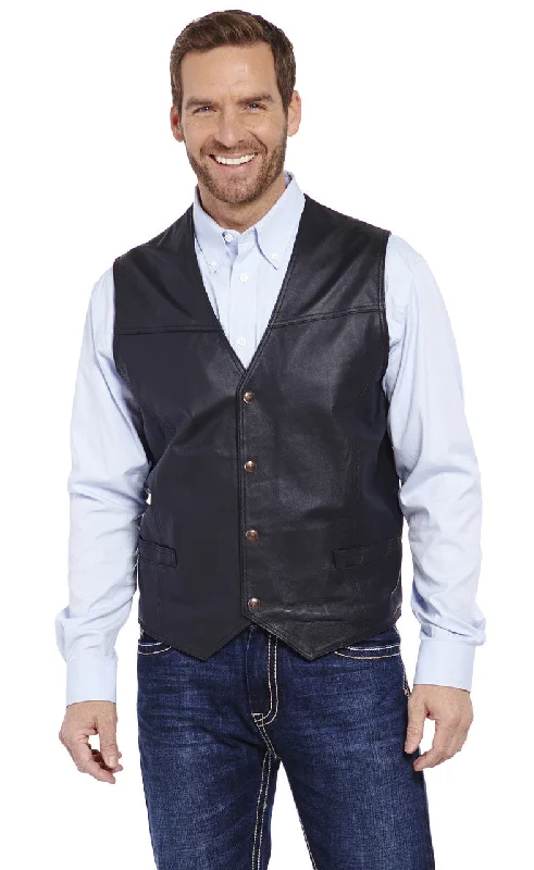 urban style vests for men -Men's Black Leather Western Vest