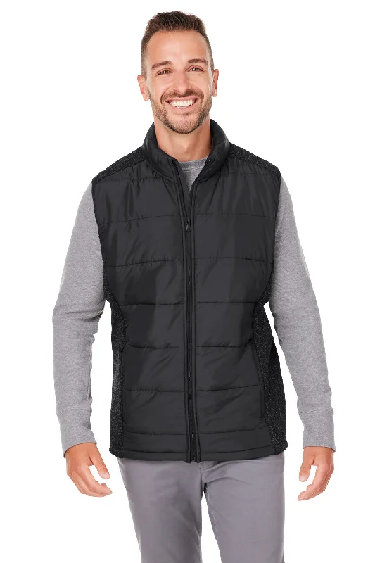 modern vests for men -Nautica Mens Harbor Water Resistant Full Zip Puffer Vest - Black/Heather Black