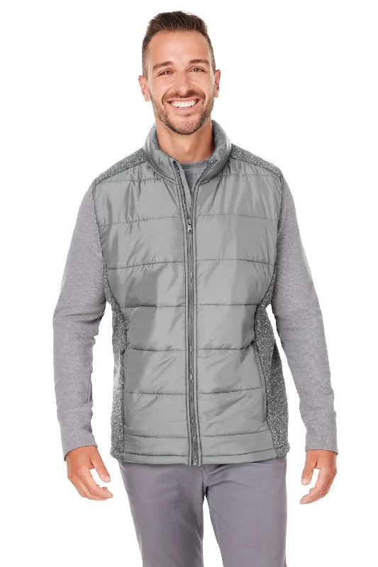 men's checkered vests -Nautica Mens Harbor Water Resistant Full Zip Puffer Vest - Graphite Grey/Heather Graphite Grey