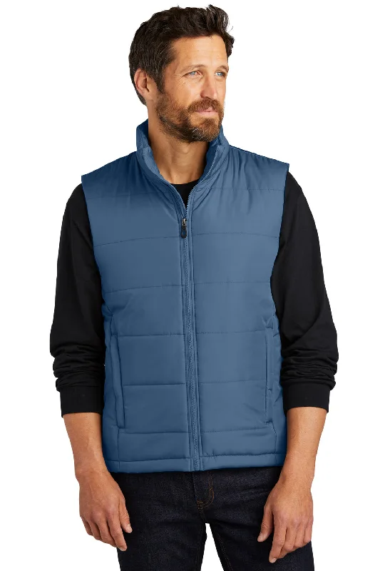 men's formal vest jackets -Port Authority Mens Water Resistant Full Zip Puffer Vest - Dusk Blue