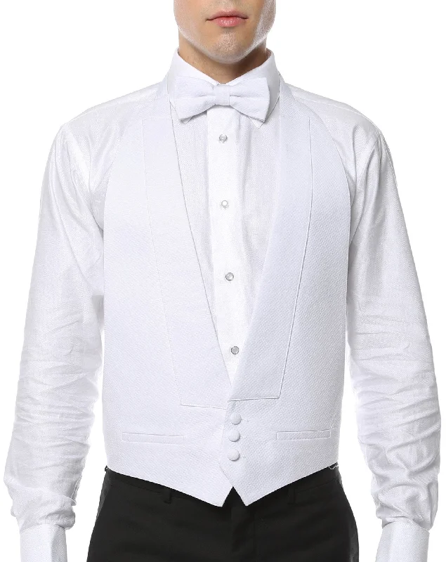 elegant waistcoats for men -Premium White Cotton Backless Tuxedo Vest & Bow Tie