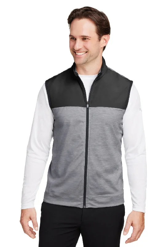 men's vests with zippers -Puma Mens Cloudspun Moisture Wicking Colorblock Full Zip Vest - Black/Quiet Shade Grey