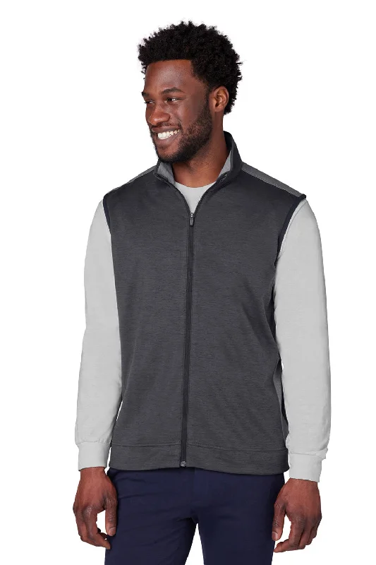 men's plaid vests -Puma Mens Cloudspun T7 Moisture Wicking Full Zip Vest - Heather Black/Quiet Shade Grey