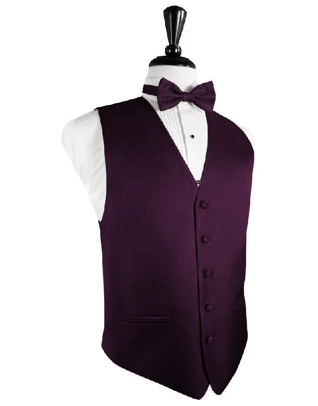 men's casual plaid vests -Sangria Herringbone Tuxedo Vest