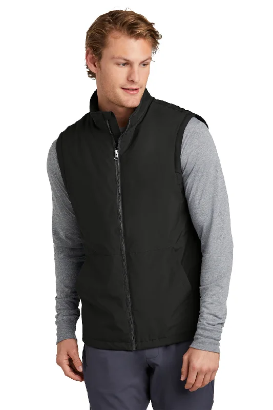 men's designer waistcoats -Sport-Tek Mens Water Resistant Insulated Full Zip Vest - Black