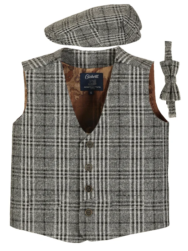 men's zip-up vests -Boy's (8-16) 3pc Tweed Vest Set