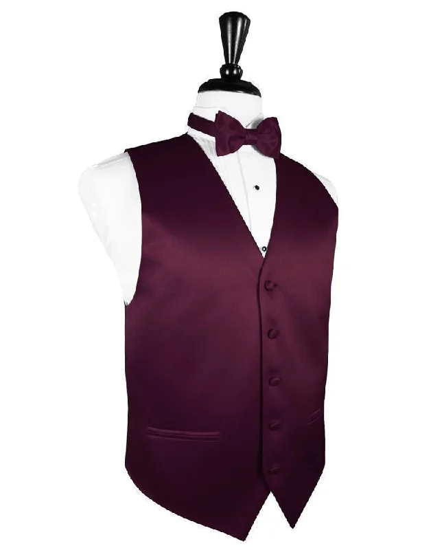 trendy vests for men -Wine Luxury Satin Tuxedo Vest