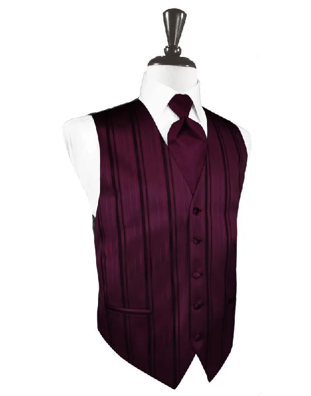 men's checkered vests -Wine Striped Satin Tuxedo Vest