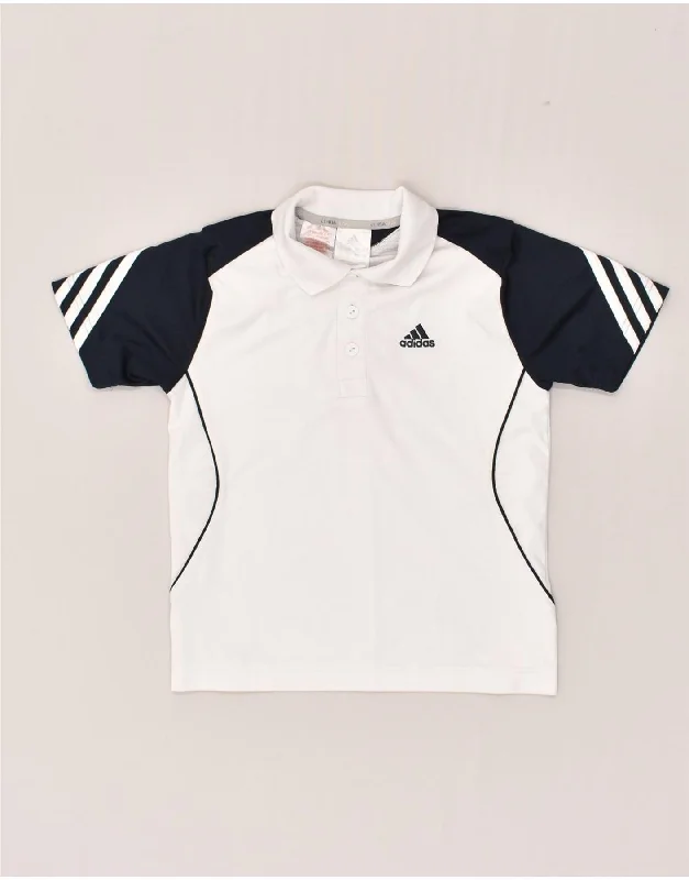 men's pique polo shirts -ADIDAS Boys Clima 365 Polo Shirt 6-7 Years White Colourblock Polyester