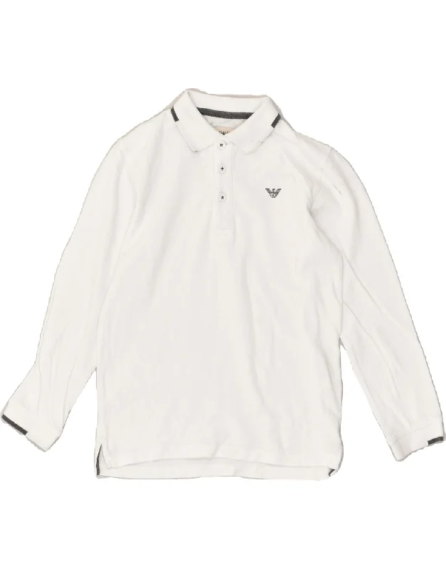 men's polo shirts for formal wear -ARMANI Boys Long Sleeve Polo Shirt 7-8 Years White Cotton