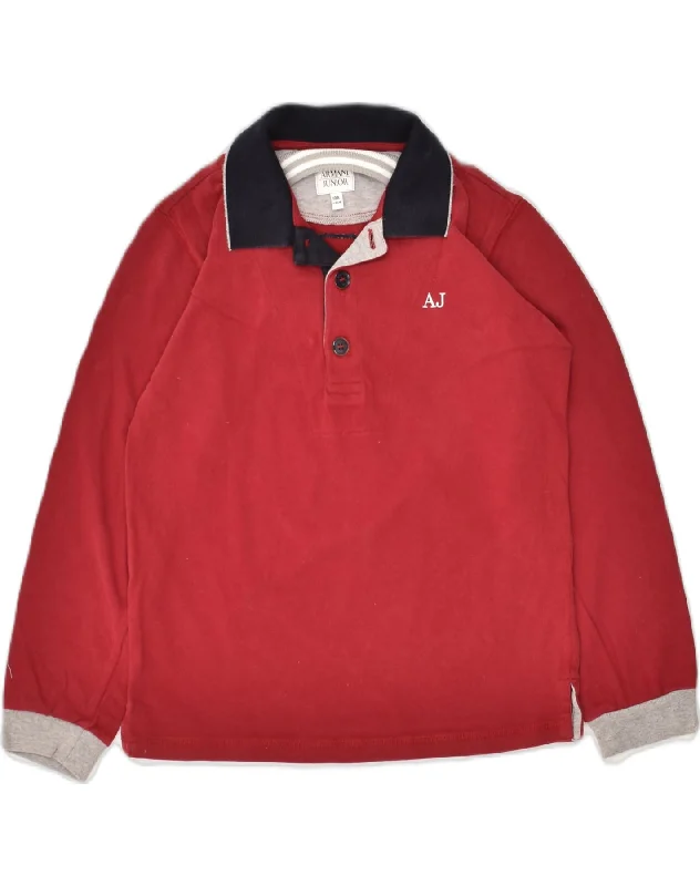 men's classic ribbed polo shirts -ARMANI JUNIOR Boys Graphic Long Sleeve Polo Shirt 9-10 Years Red