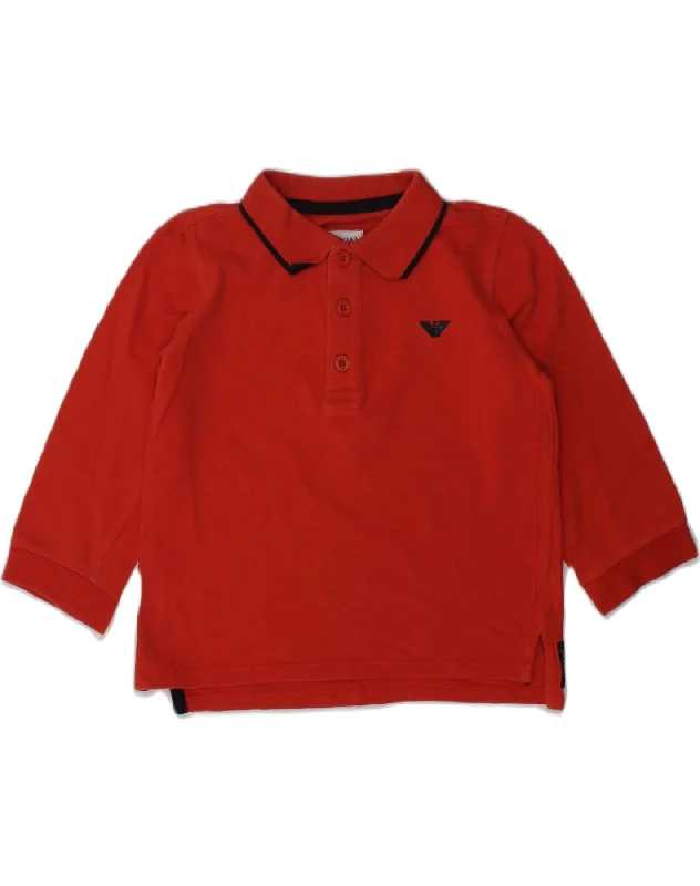 men's stylish sport polo shirts -ARMANI JUNIOR Boys Long Sleeve Polo Shirt 2-3 Years Red