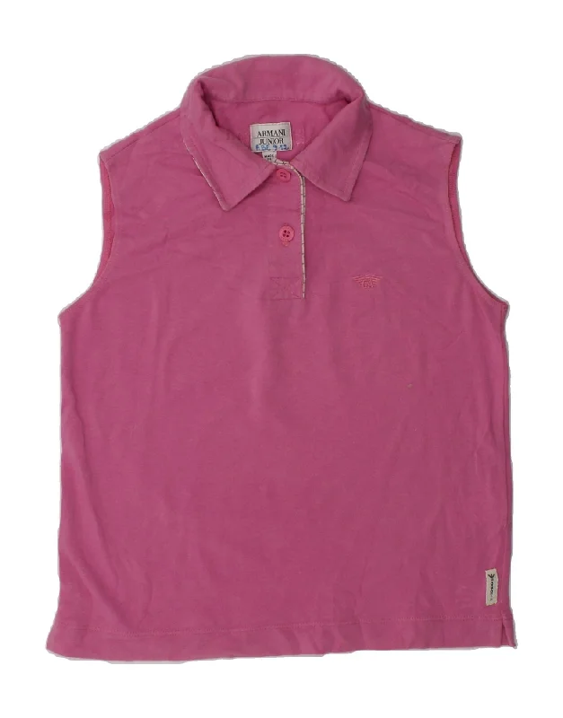 casual polo shirts for men -ARMANI JUNIOR Girls Sleeveless Polo Shirt 4-5 Years Pink Cotton