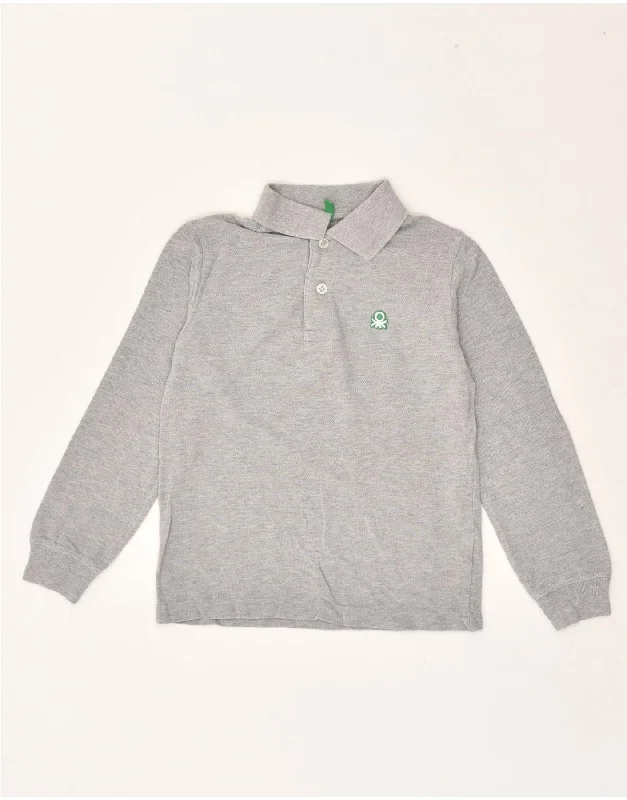 men's regular pique polo shirts -BENETTON Boys Long Sleeve Polo Shirt 6-7 Years Grey Cotton