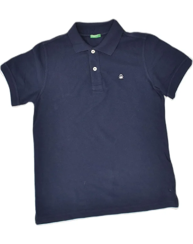 men's athletic pique polo shirts -BENETTON Boys Polo Shirt 10-11 Years XL Navy Blue Cotton