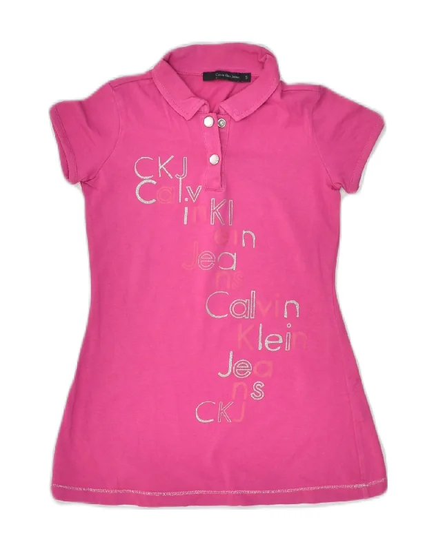 men's embroidered polo shirts -CALVIN KLEIN Girls Graphic Short Sleeve Polo Shirt 4-5 Years Pink Cotton