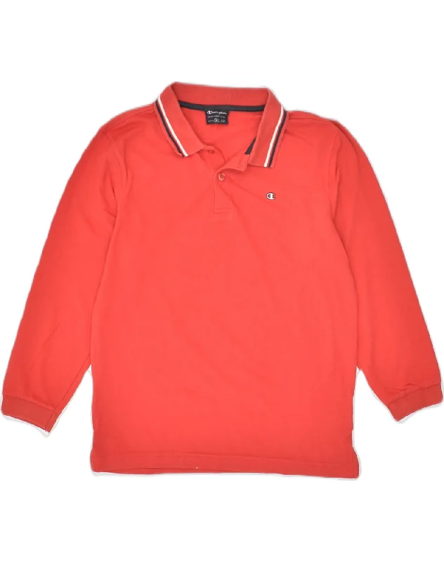 men's custom polo shirts -CHAMPION Boys Long Sleeve Polo Shirt 9-10 Years Medium Red Cotton