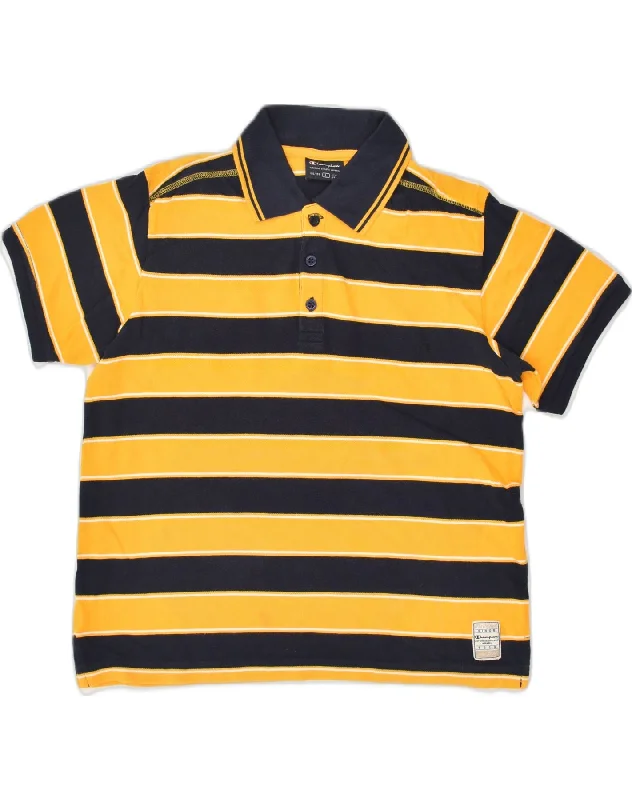 men's basic polo shirts -CHAMPION Boys Polo Shirt 11-12 Years Large Yellow Striped Cotton