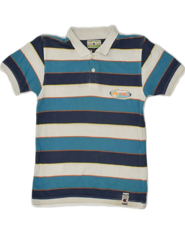 men's long-sleeve polo shirts -CHAMPION Boys Polo Shirt 7-8 Years Small Blue Striped