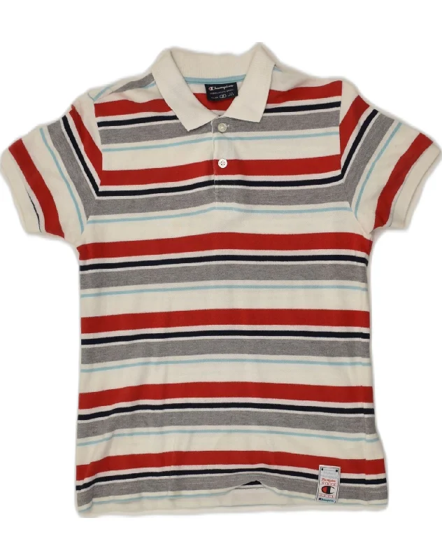 embroidered logo polo shirts for men -CHAMPION Boys Polo Shirt 7-8 Years Small Multicoloured Striped Cotton