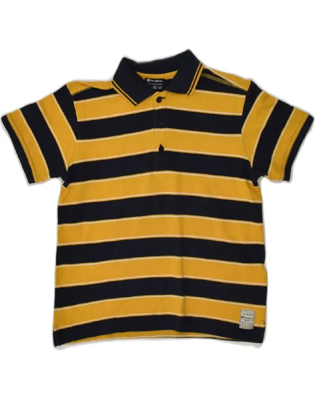 stylish striped polo shirts for men -CHAMPION Boys Polo Shirt 9-10 Years Medium  Yellow Striped Cotton