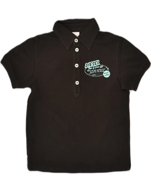 men's pique polo shirts with logos -DIESEL Boys Polo Shirt 7-8 Years Black Cotton