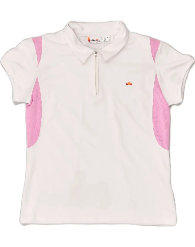 men's pique polo shirts with logos -ELLESSE Girls Polo Shirt 13-14 Years White Colourblock Polyester