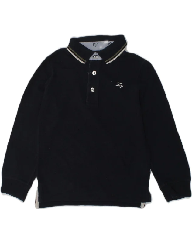 men's polo shirts with designs -FAY Boys Long Sleeve Polo Shirt 3-4 Years Navy Blue Cotton