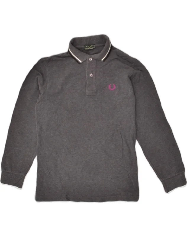 polo shirts for business casual wear -FRED PERRY Boys Long Sleeve Polo Shirt 11-12 Years Grey Cotton