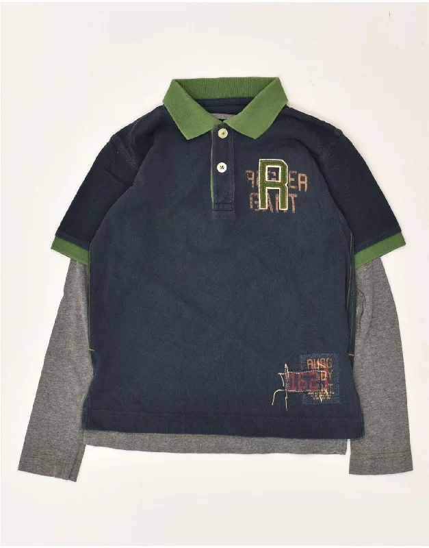 polo shirts for men with collars -GANT Boys Rugger Graphic Long Sleeve Polo Shirt 6-7 Years Small Navy Blue