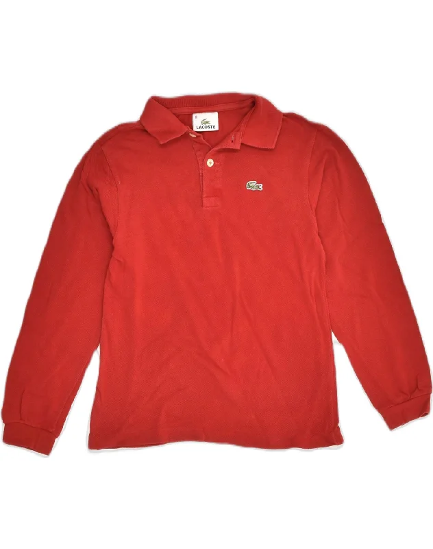 cotton polo shirts for men -LACOSTE Boys Long Sleeve Polo Shirt 9-10 Years Red Cotton