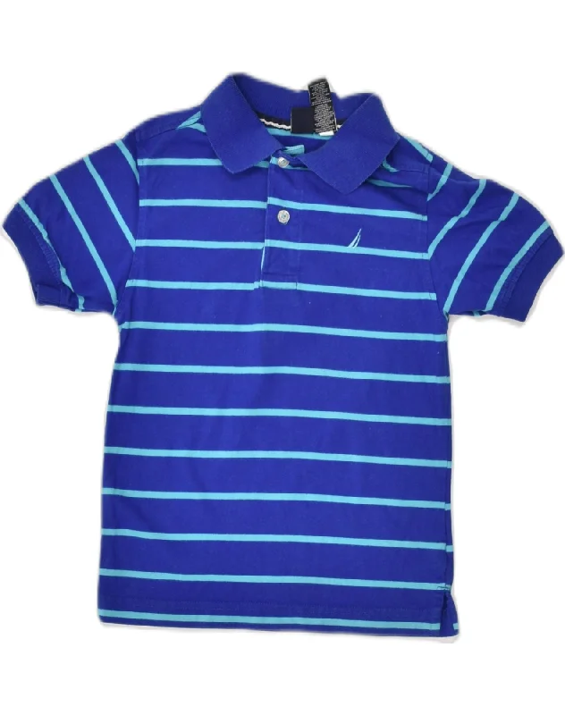 men's polos with side slits -NAUTICA Boys Polo Shirt 6-7 Years XL Blue Striped Cotton