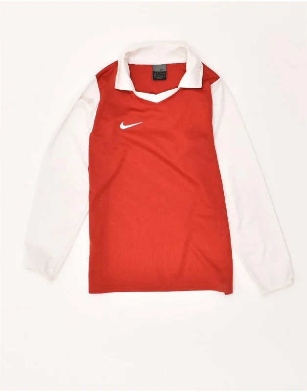 stylish printed polo shirts for men -NIKE Boys Long Sleeve Polo Shirt 9-10 Years Small Red Colourblock