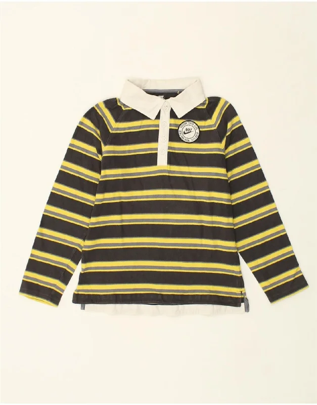 men's cotton blend polo shirts -NIKE Boys Long Sleeve Rugby Polo Shirt 10-11 Years Medium Yellow Striped