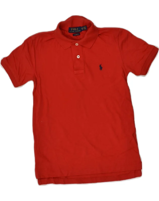 men's durable cotton polo shirts -POLO RALPH LAUREN Boys Classic Fit Polo Shirt 7-8 Years Small Red Cotton