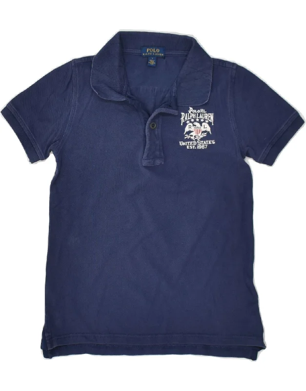 men's polo shirts with designs -POLO RALPH LAUREN Boys Graphic Polo Shirt 6-7 Years Navy Blue Cotton